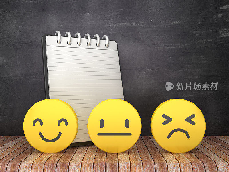 笔记垫与emoticon黑板背景- 3D渲染